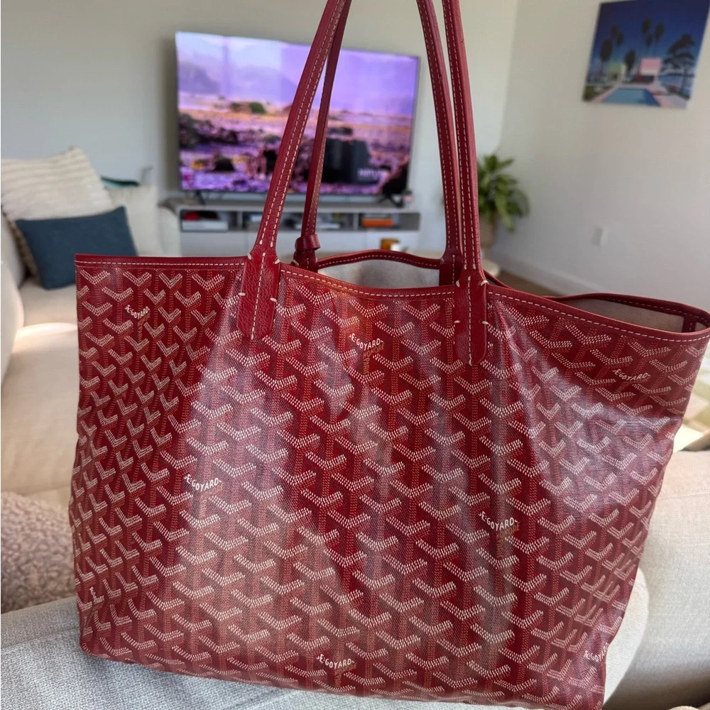Authentic Goyard St. Louis Tote GM Red + Pouch | Classic Chevron Canvas - Picture 3 of 13